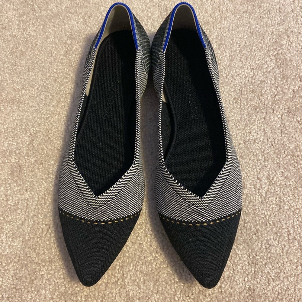 NEW Rothy’s Grey Black Cap Pointed Ballet Flat Size 9